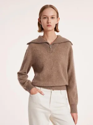 Odor Control Technology Knitwear Essential Pure Cashmere Zippered Lapel Women Sweater