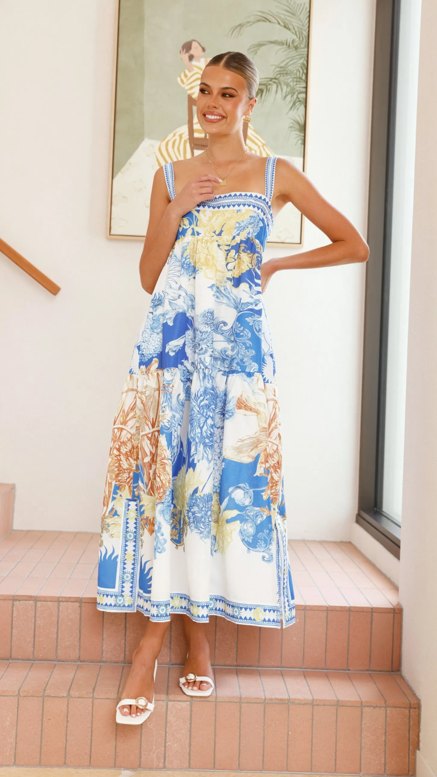 Saleema Maxi Dress - Blue Doll Peach Soft Cloud Soft