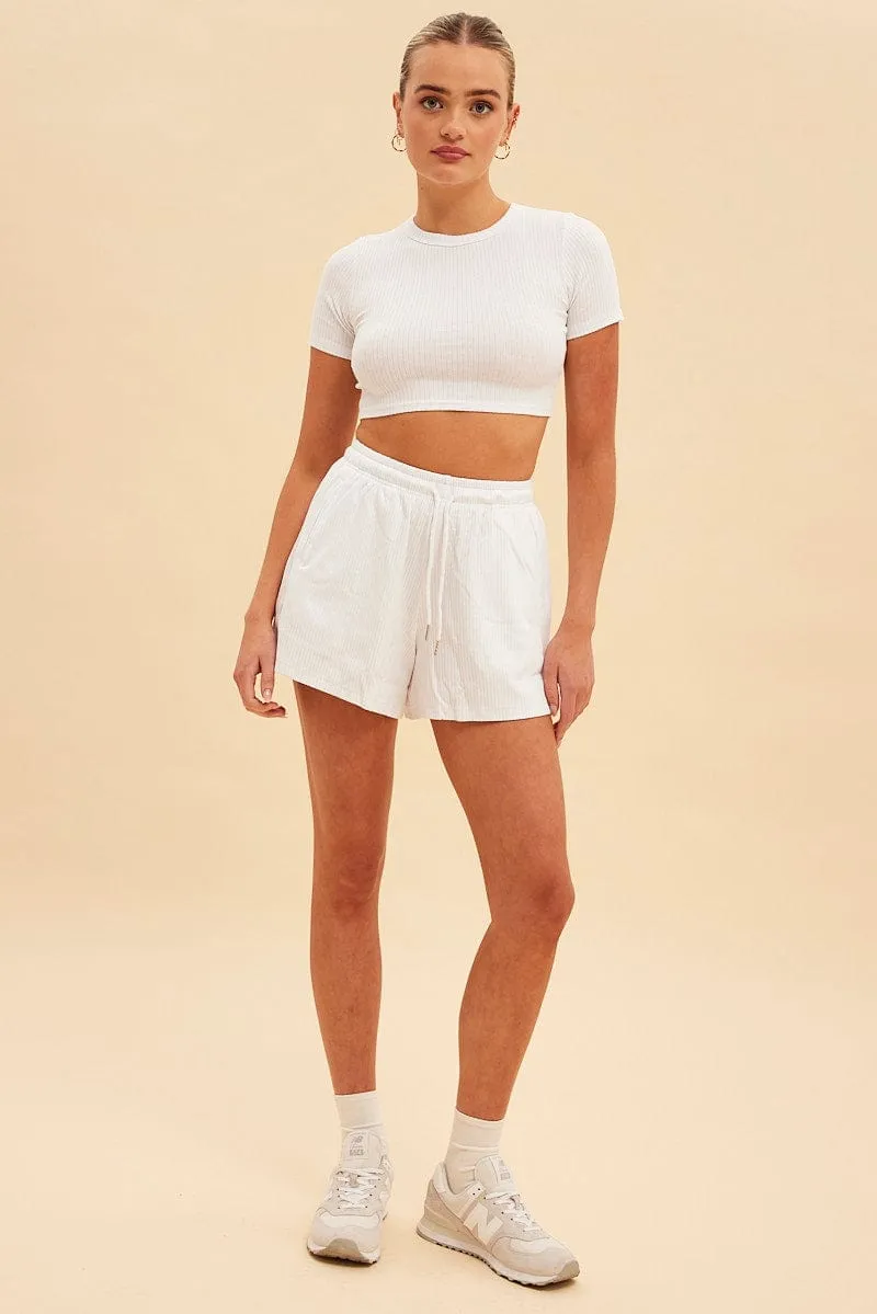 Party Guest White Prea Rib Crew Neck Short Sleeve Crop Baby T-Shirt