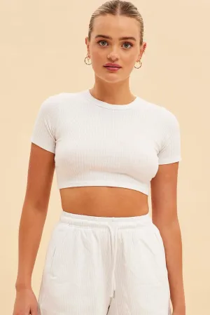 Street Wear AdjustableWaistband White Prea Rib Crew Neck Short Sleeve Crop Baby T-Shirt