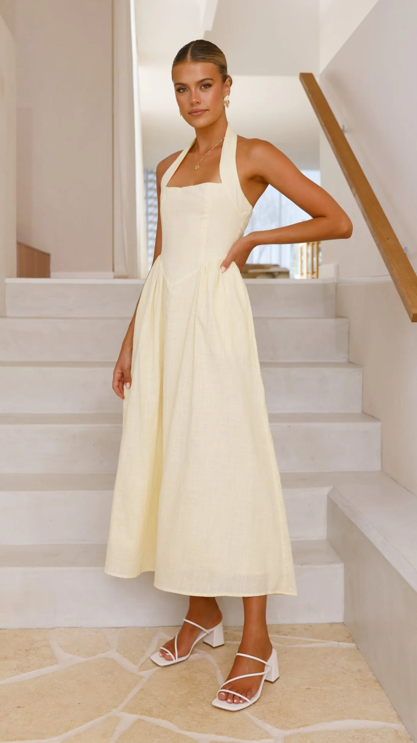 Caden Maxi Dress - Lemon With its sophisticated design this dress will always remain a classic wardrobe piece Elegant maxi dress for wedding
