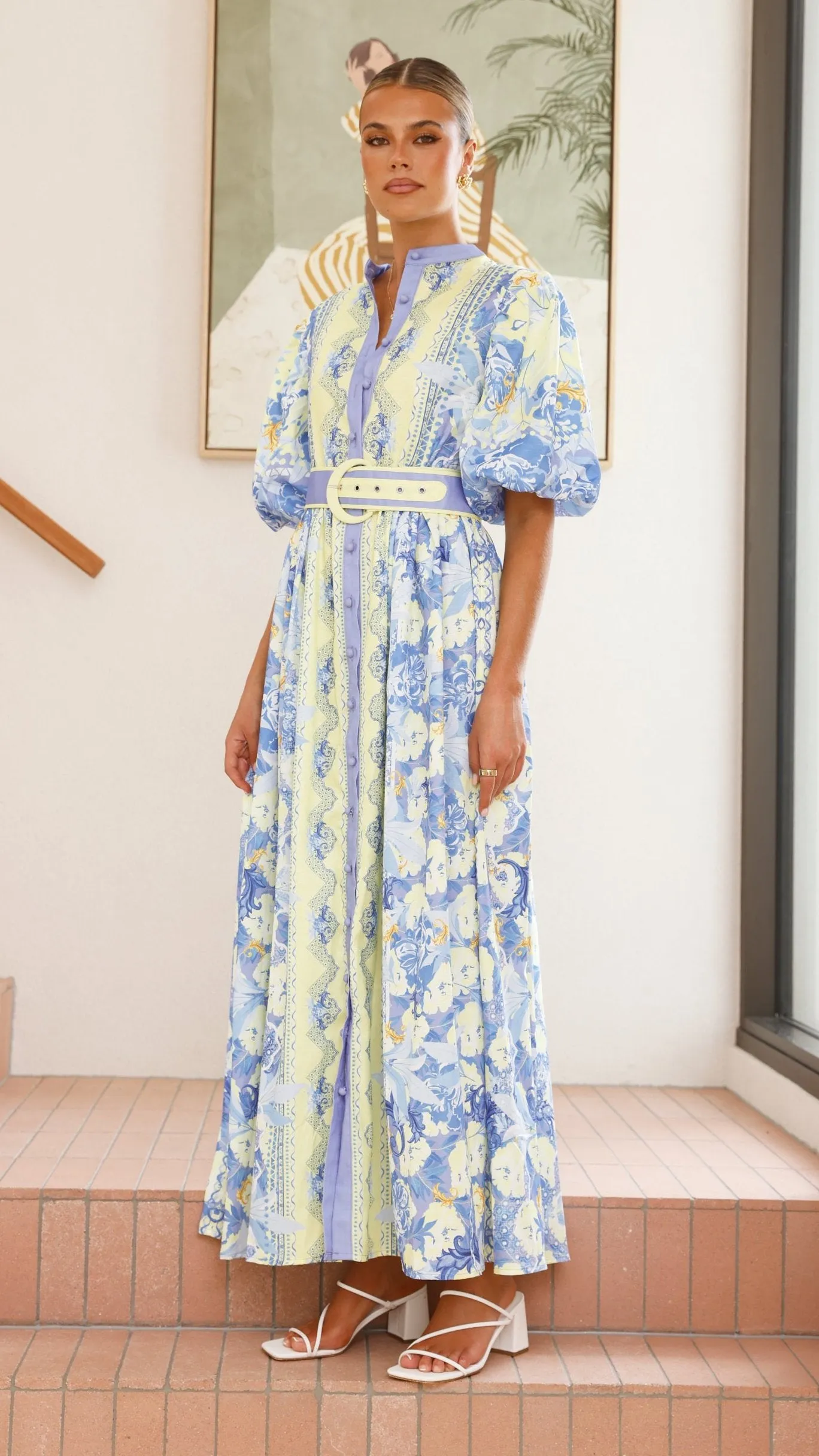 Claudelle Maxi Dress - Blue/Yellow Cherry Bloom