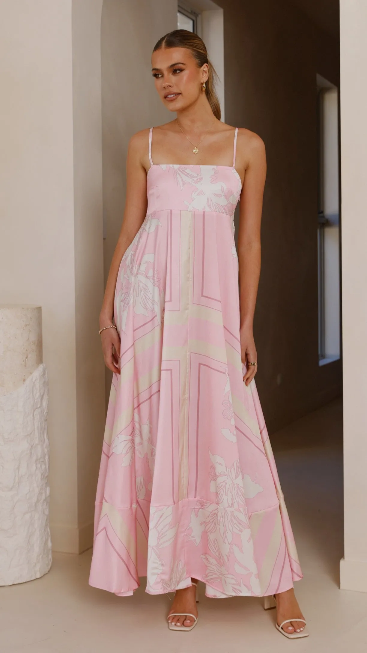 Denim Glow With its elegant design this maxi dress can be styled for a variety of events from casual to formal Kaethe Maxi Dress - Pink/White