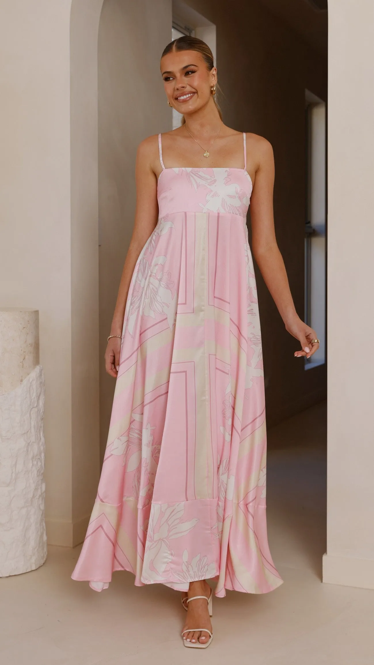Kaethe Maxi Dress - Pink/White Ocean Blue