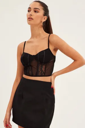 Star Fit OdorControlClothing Black Crop Top Singlet Cami Lace