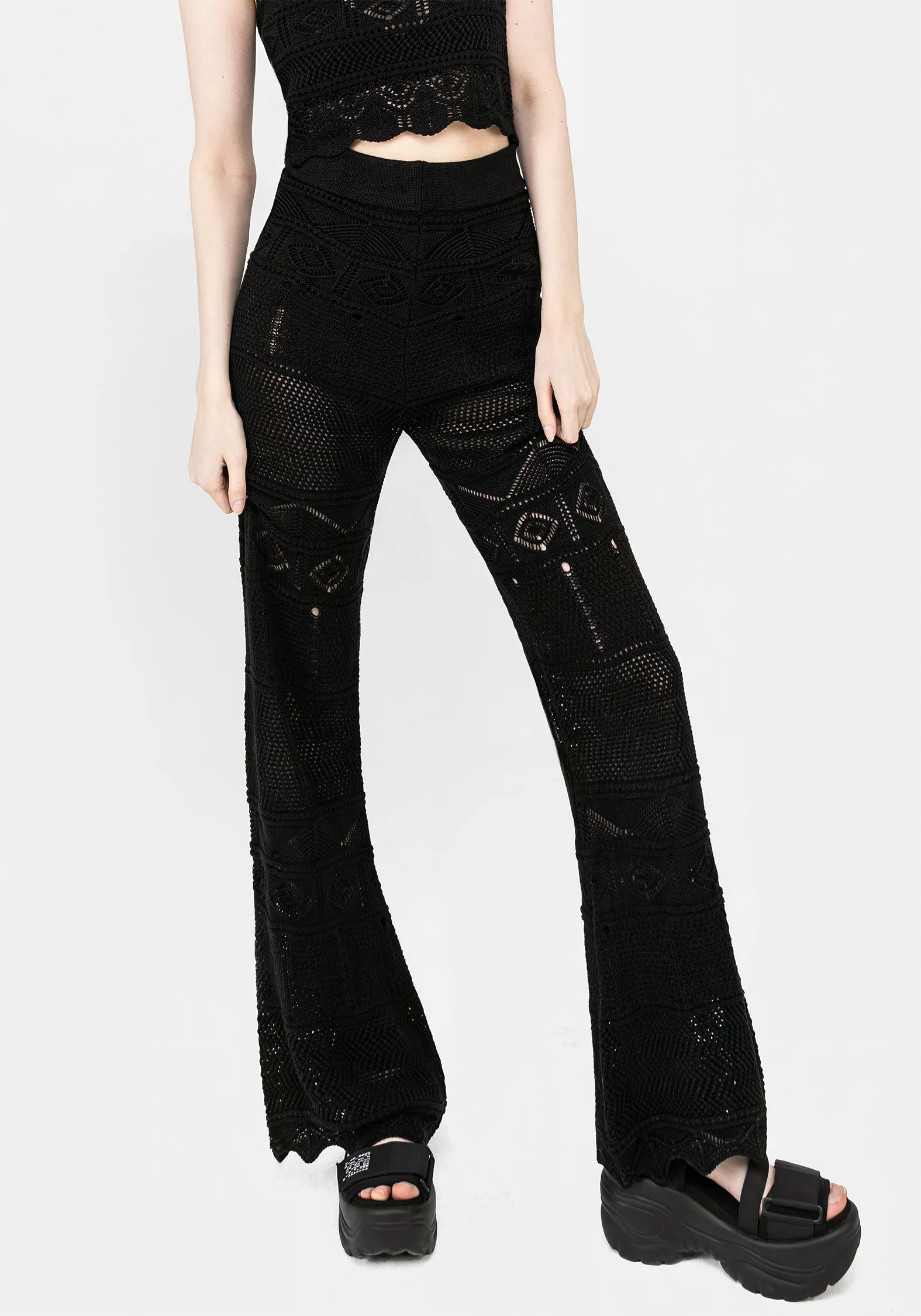 OdorResistantTreatment Odor Control Fabric Hooked Pointelle Flare Trousers