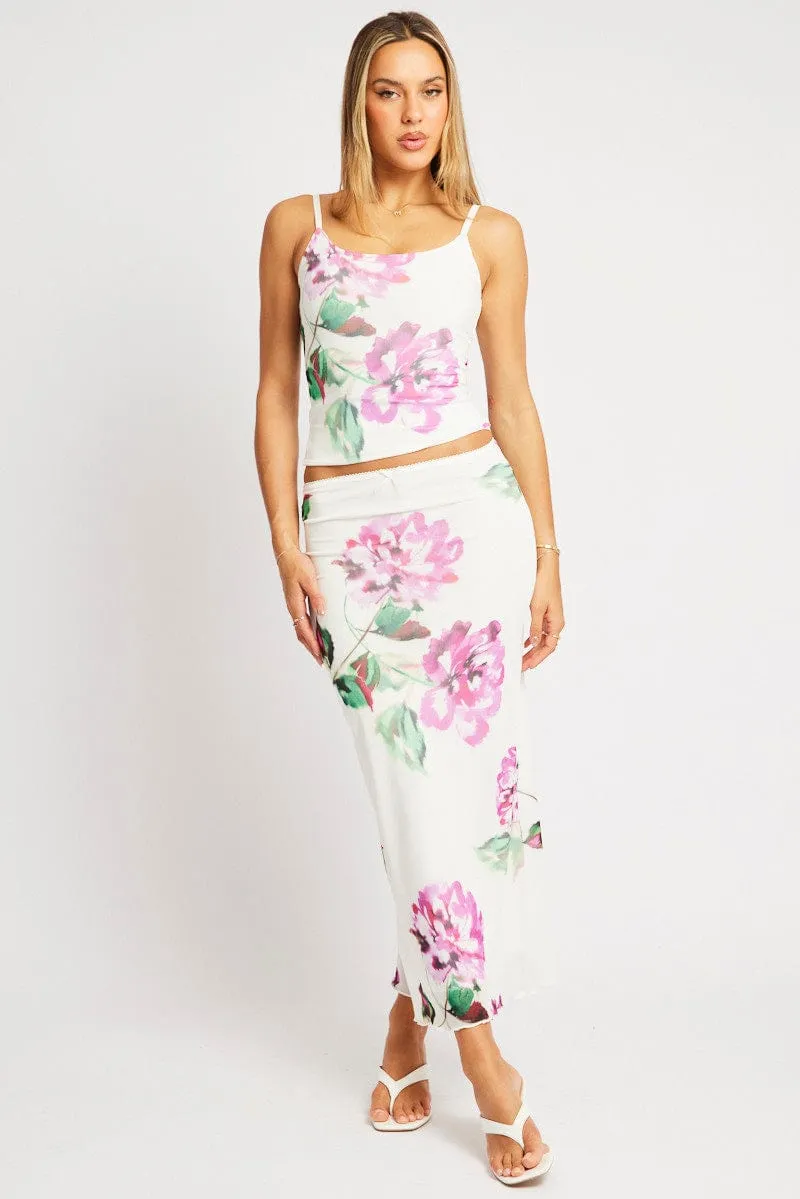 Multi Floral Cami Top Sleeveless Mesh Street Edge