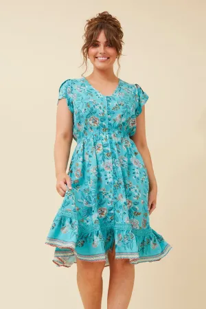 MOROCCO FLORAL KNEE LENGTH DRESS Reinforced Edges Pure Fit