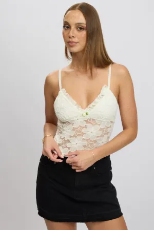 Power Vibe White Singlet Top Lace