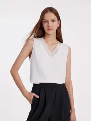Drop Shoulder White Acetate V-Neck Tank Top