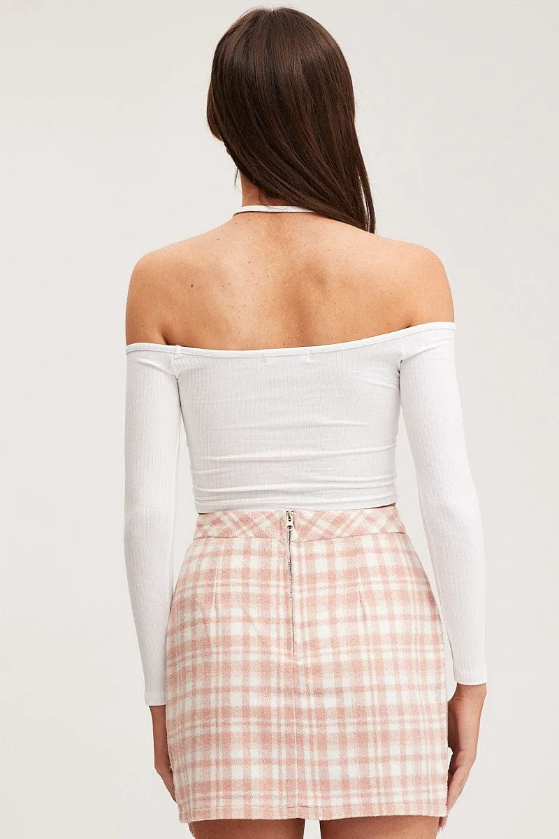 Layered Look All Day White Jersey Crop Top Long Sleeve Halter Neck