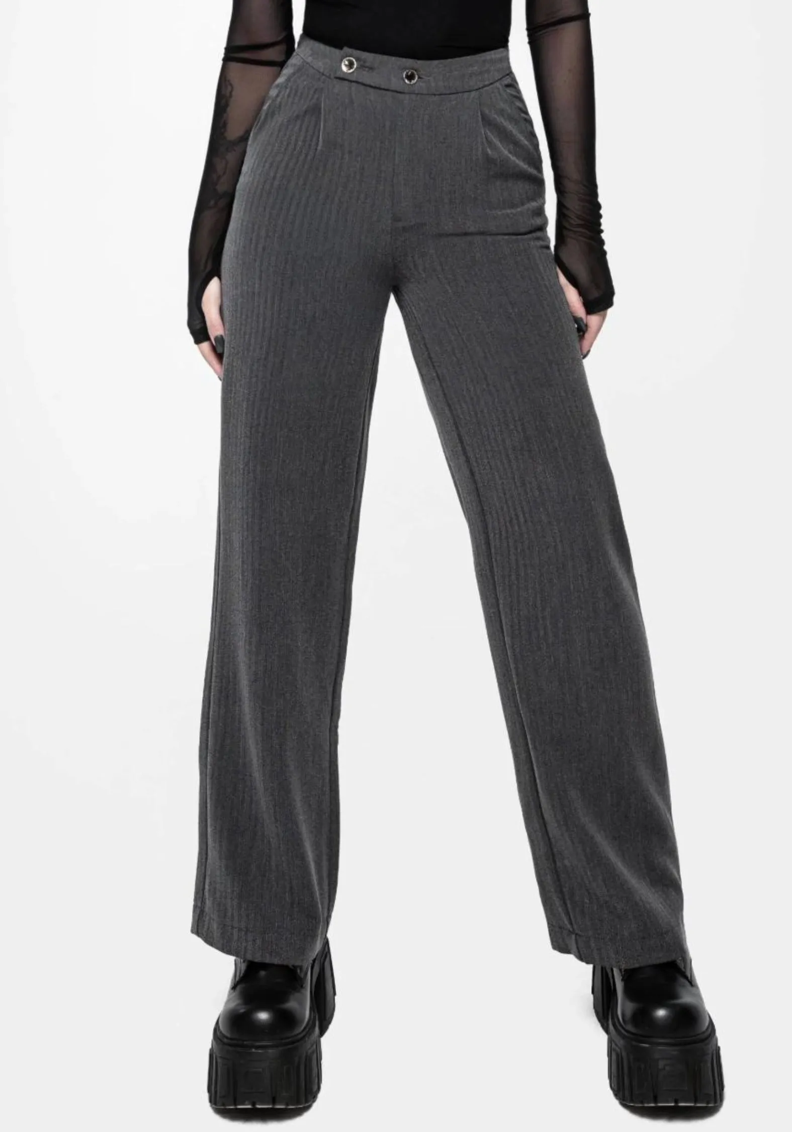 NonIrritatingSeams Stylish Waistband Moonage Herringbone Tailored Trousers - Grey