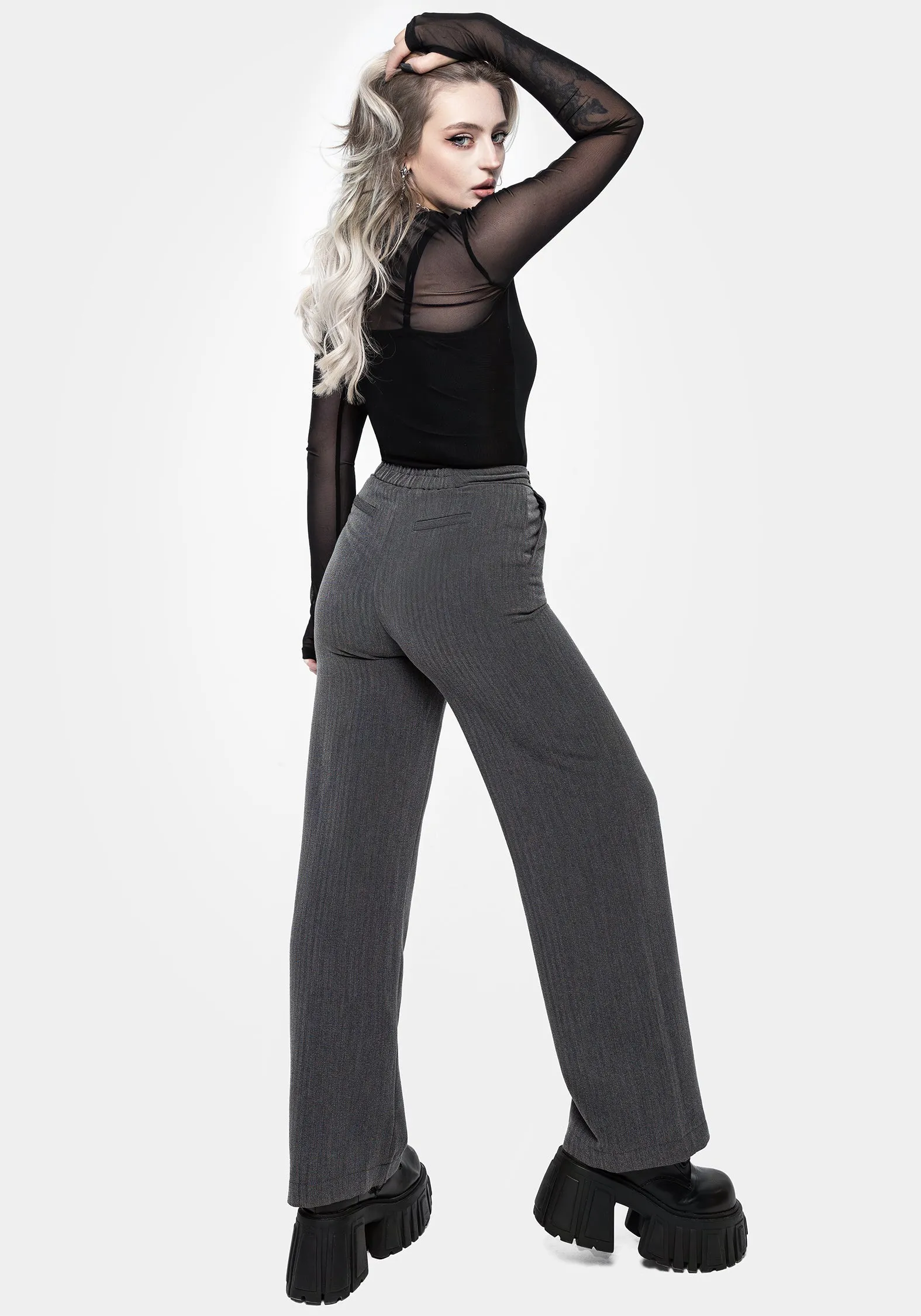 Moonage Herringbone Tailored Trousers - Grey OrganicCottonBlend MachineWashable