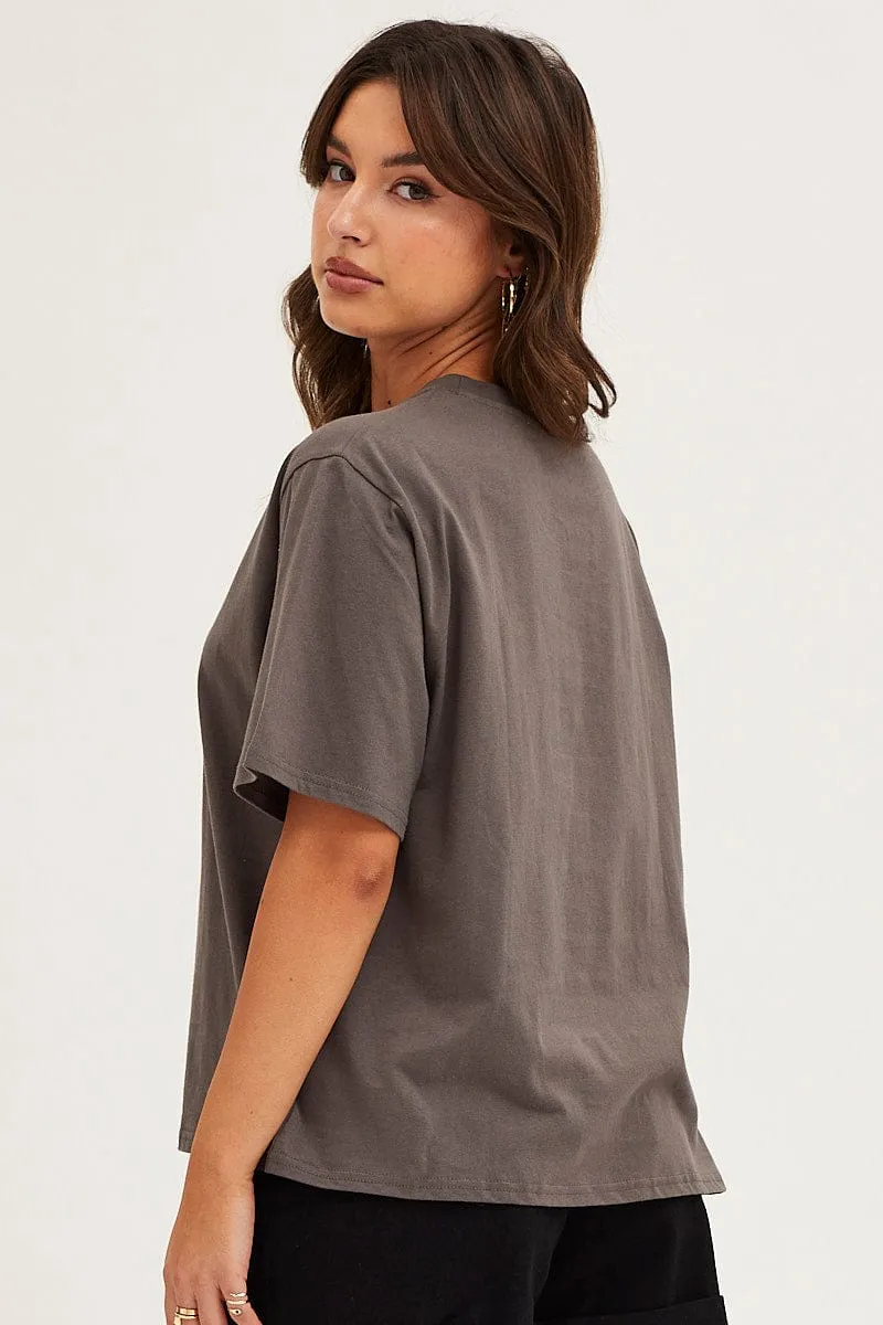 Comfy Wardrobe Grey Crew Neck Graphic T-Shirt