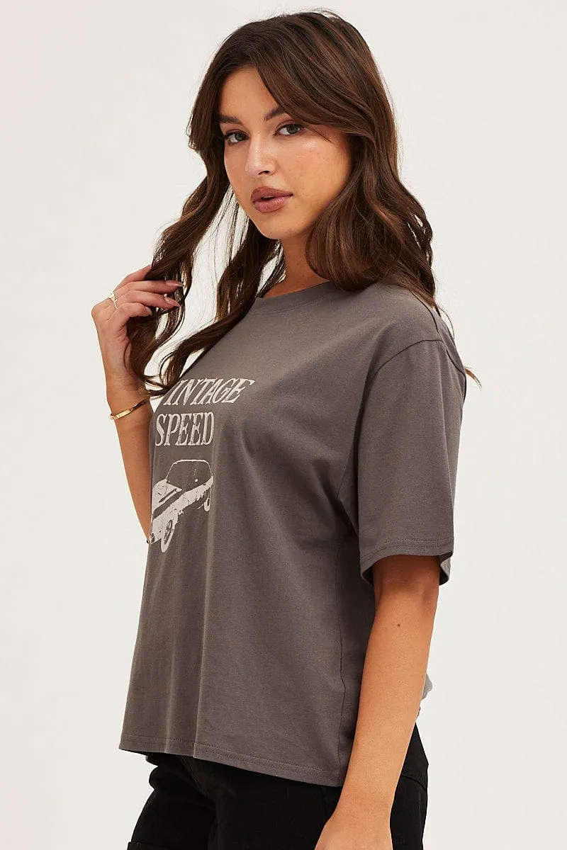 Casual Chic Grey Crew Neck Graphic T-Shirt
