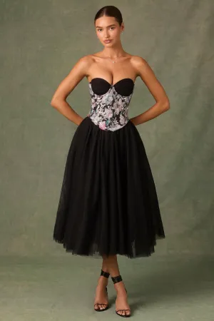 Embellished Lace-Up Cupless Corset in Floral Black Comfortable Sweater
