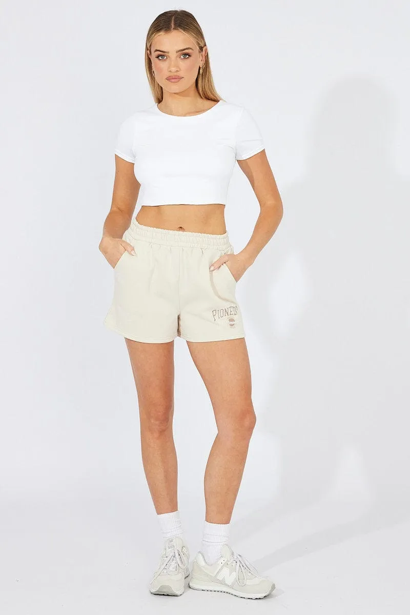 Glide On Waist System High Durability Blend Beige Track Shorts High Rise