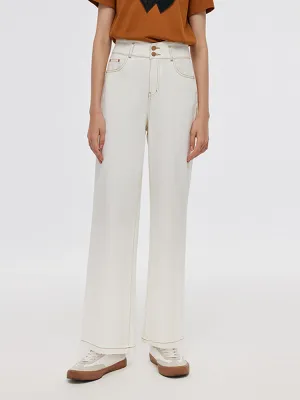 Hidden Rivet Details Simple clothing Denim White Loose Straight Women Jeans