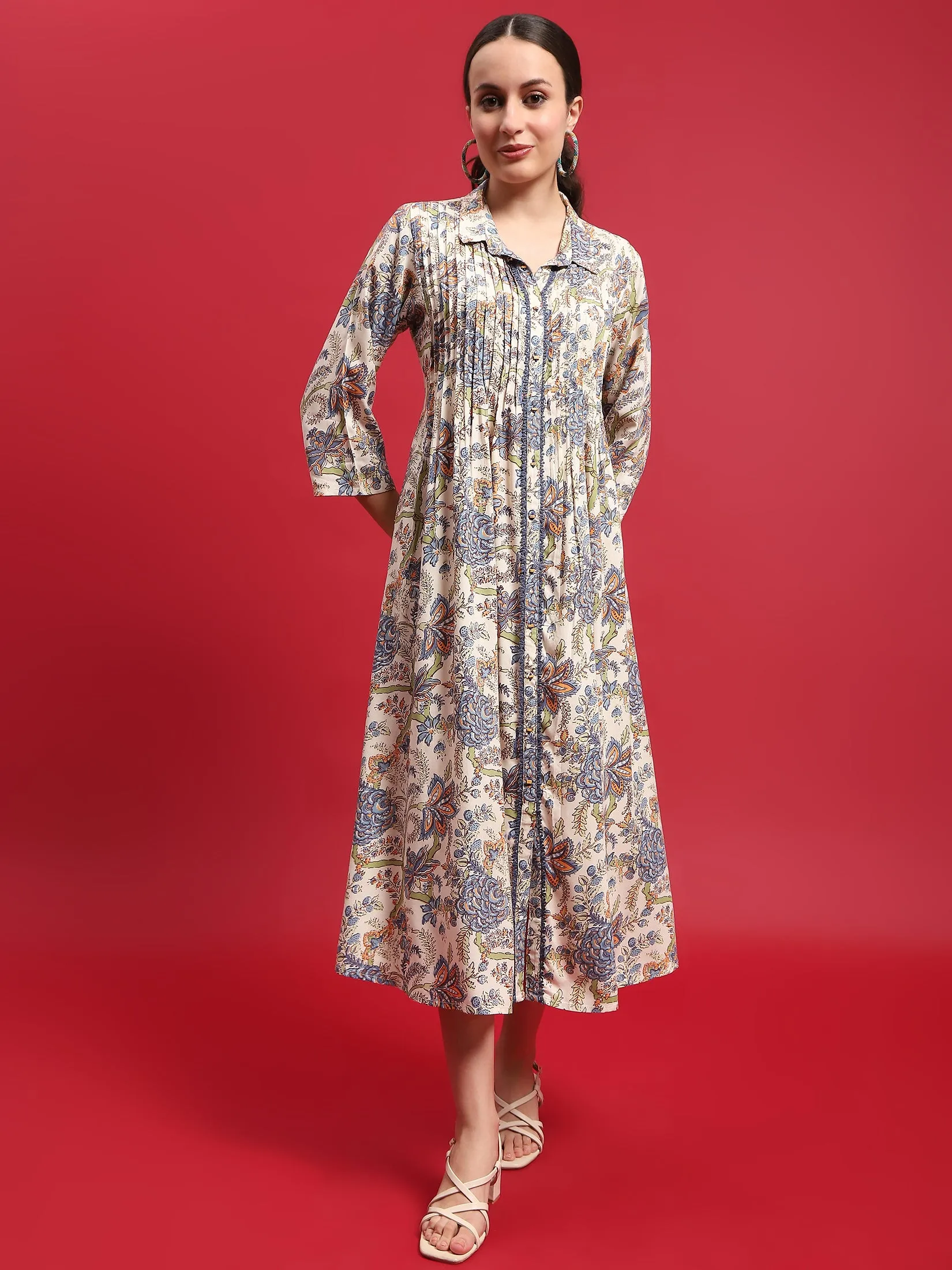Light Ease Sharp Line Women Liva (Rayon) Multicolor Floral Print Dress