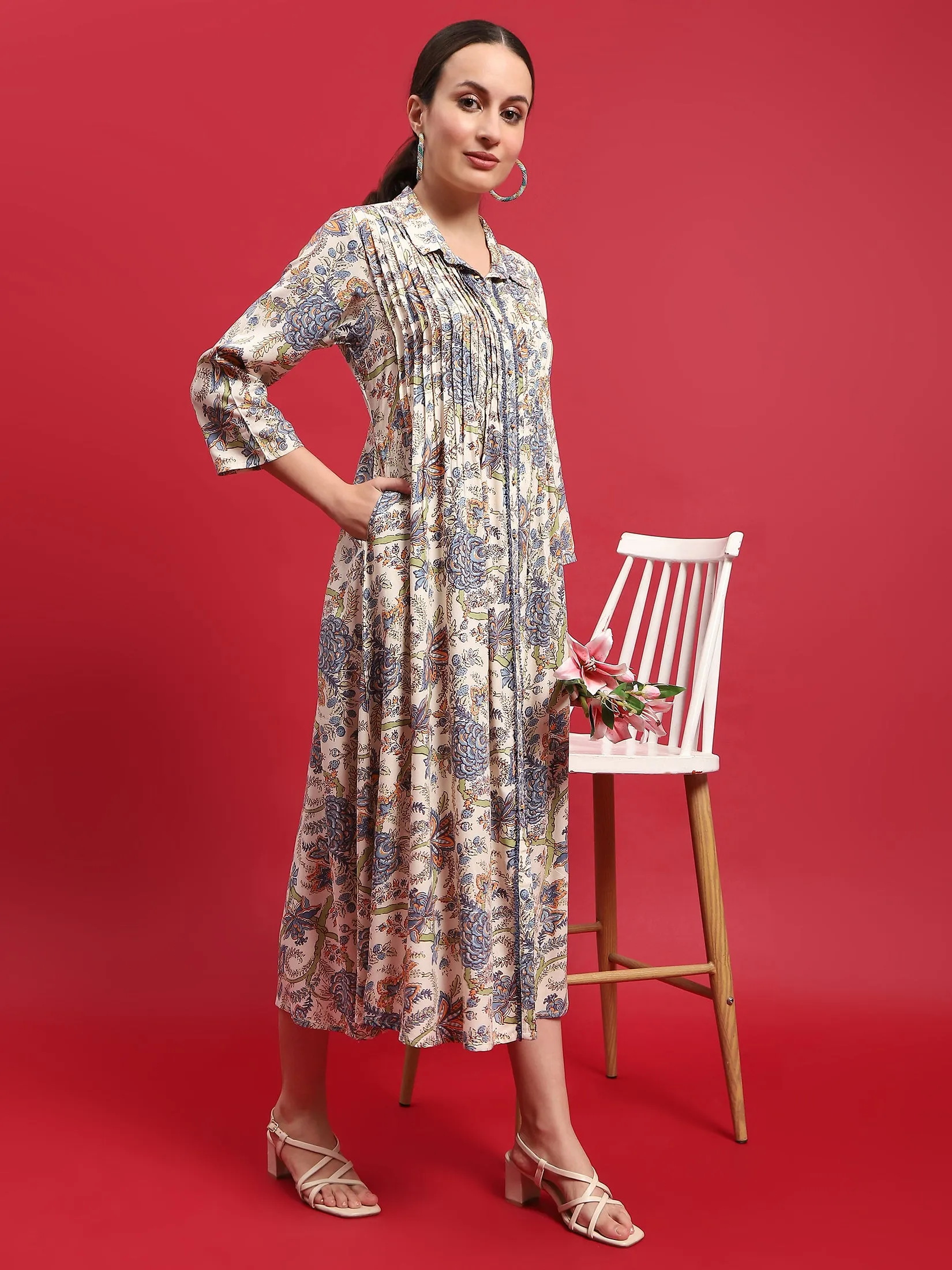 Comfortable Jacket Women Liva (Rayon) Multicolor Floral Print Dress