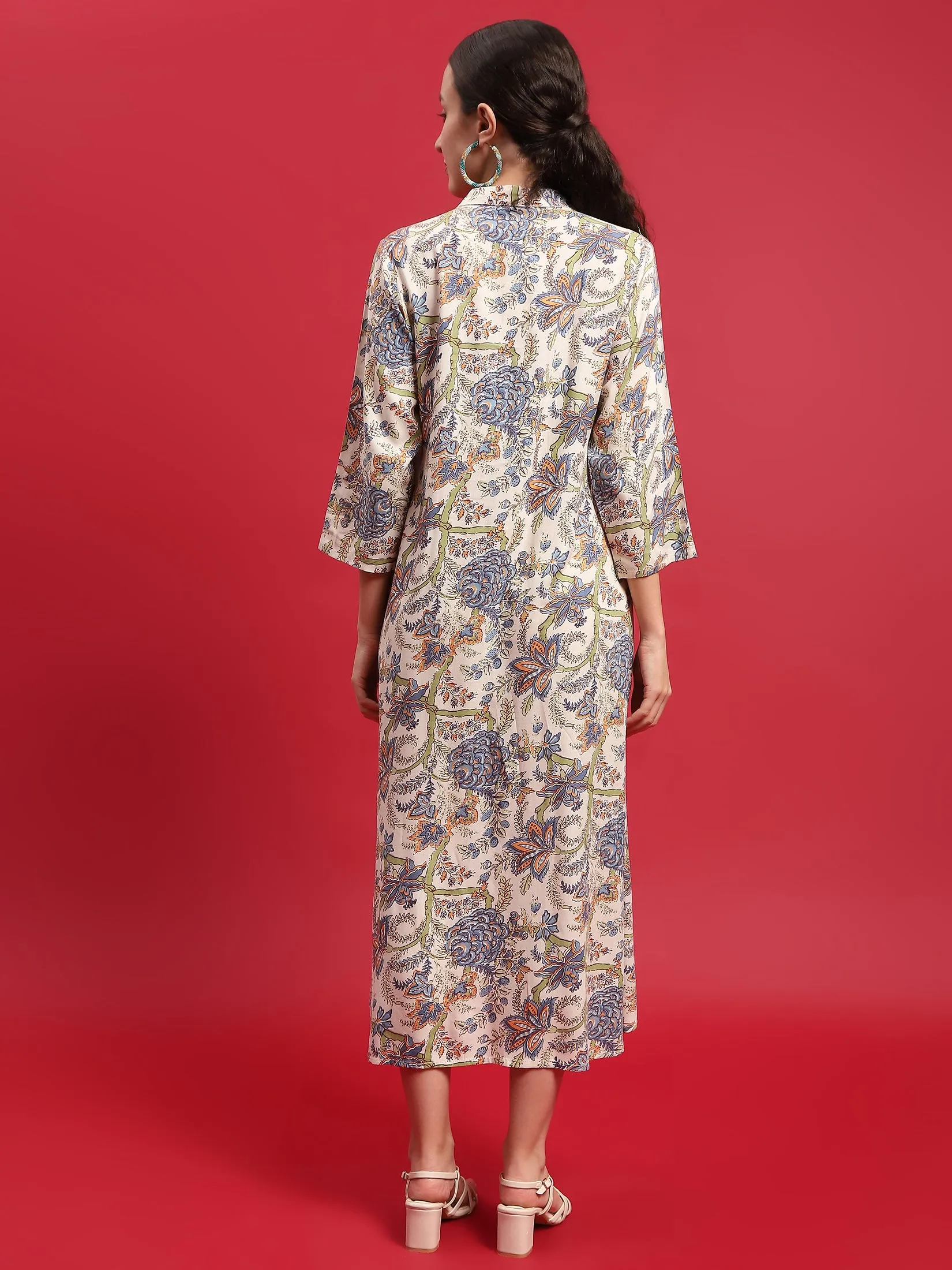 Women Liva (Rayon) Multicolor Floral Print Dress DoubleStitchedSeams Beach Ease