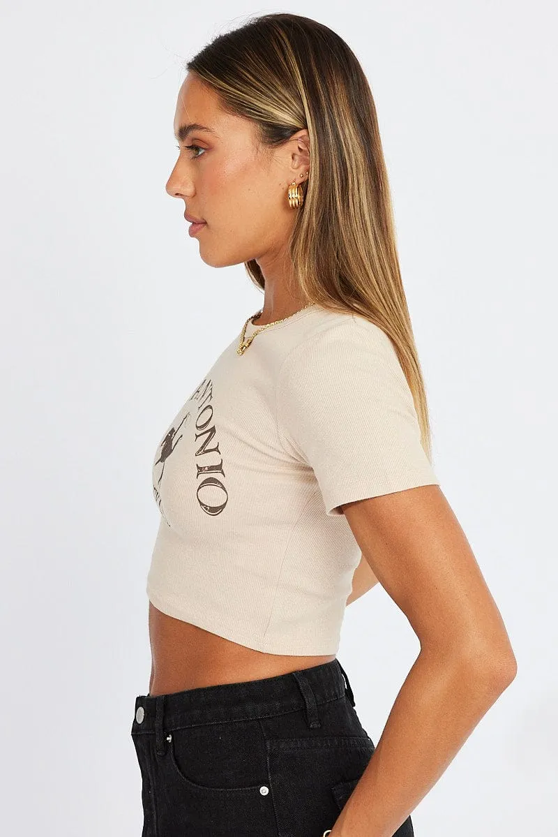 Beige Graphic Tee Cowboy Texas western Crop Baby T-shirt Essential Fit