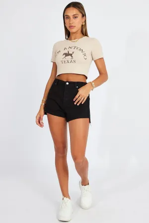 Beige Graphic Tee Cowboy Texas western Crop Baby T-shirt Anti Pilling Finish Animal Print