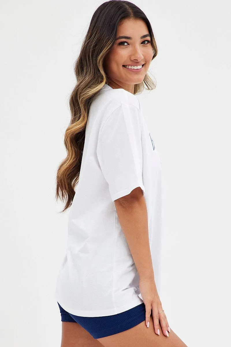 Sustainable Textile Casual Day Wear White T Shirt Short Sleeve Crew Neck Berkeley Basketball