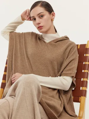 Soft Touch Texture 100% Cashmere Hooded Poncho Sweater