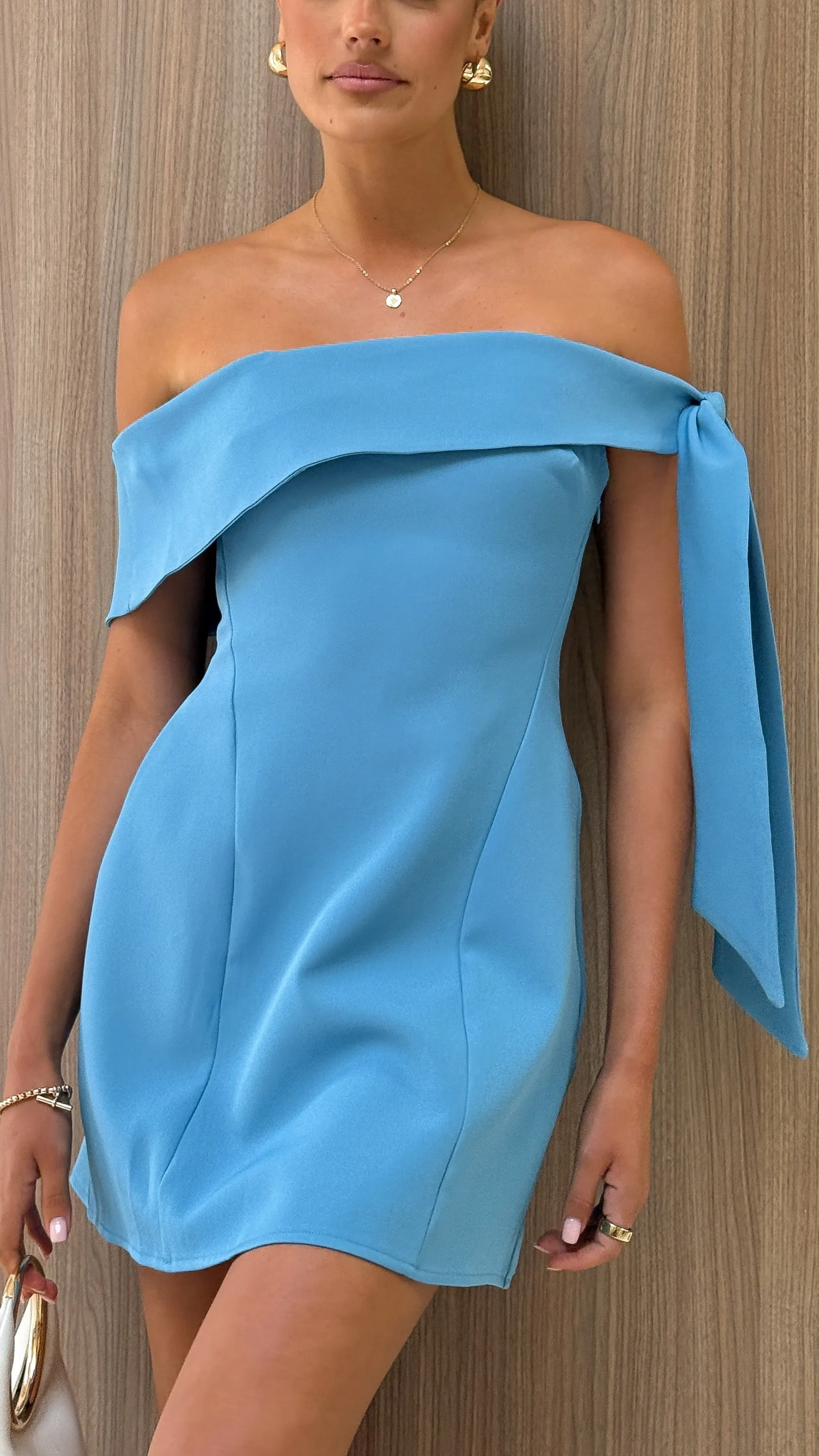 Halen Off Shoulder Mini Dress - Blue Neon Mood