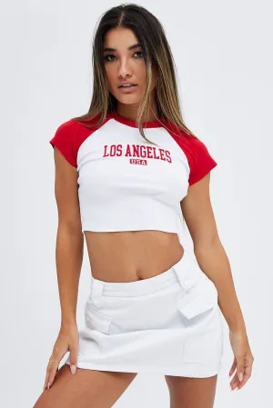 Red Tee Contrast Short Sleeve Round Neck Graphic Oeko Tex Certified
