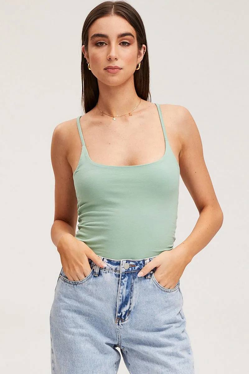Green Singlet Top Sleeveless Cotton Conscious Fashion