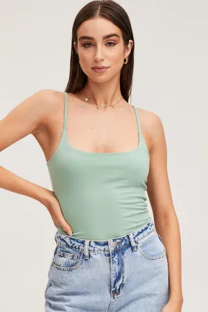 Green Singlet Top Sleeveless Cotton AntiPilling