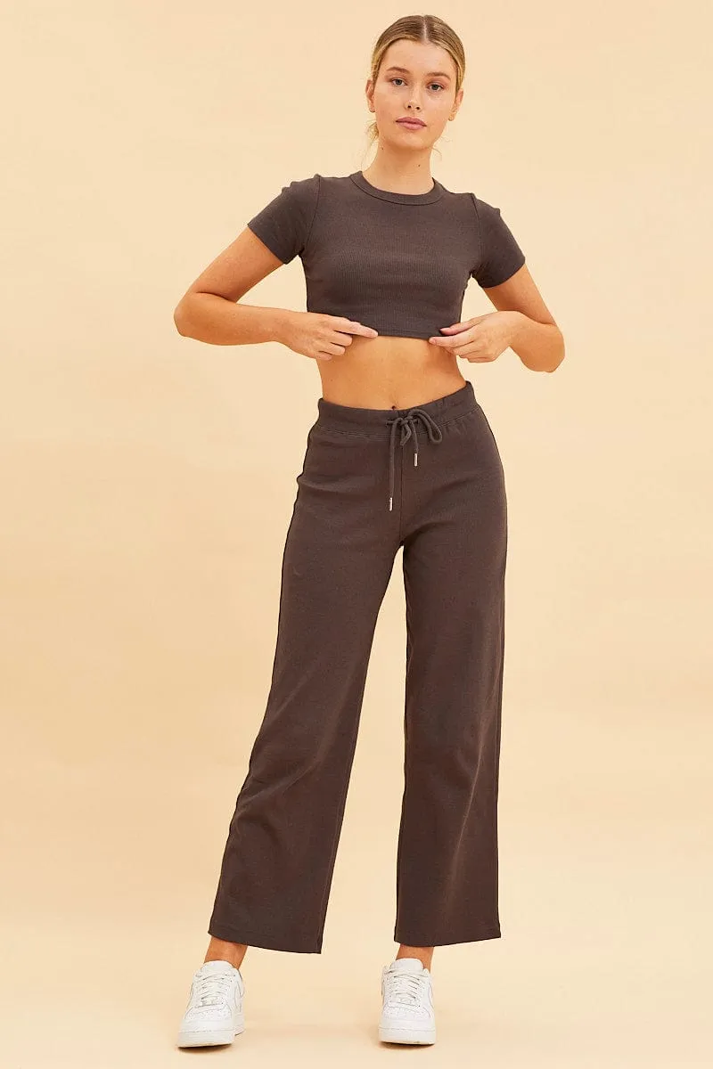 GentleWaistband Grey Baby Tee Crop Crew Neck Short Sleeve Rib
