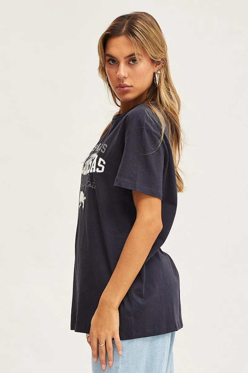 Classic Outfit Style ReinforcedHems Grey Graphic T-Shirt Short Sleeve