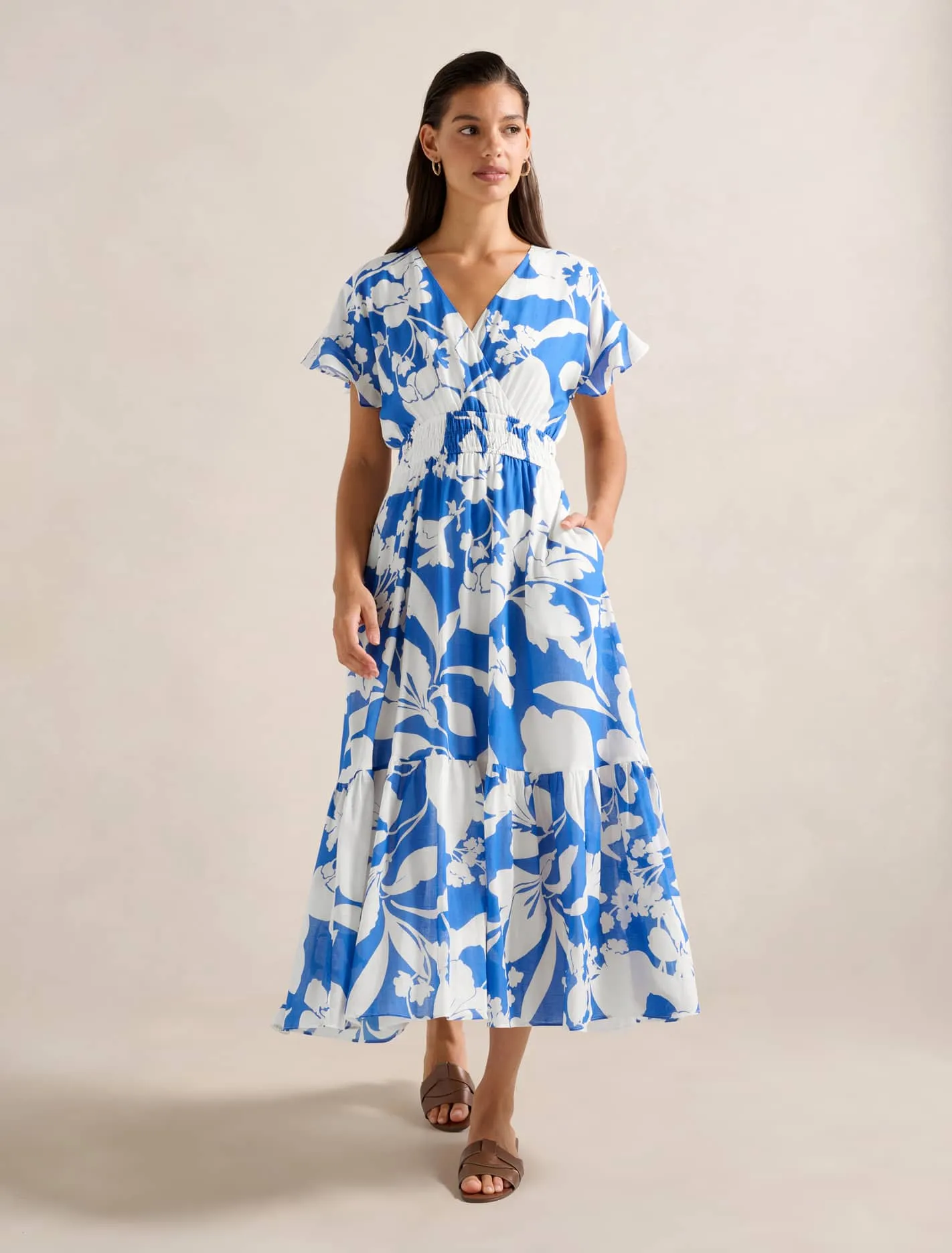 Jada Flutter Sleeve Midi Dress Brass Light Workday Cool