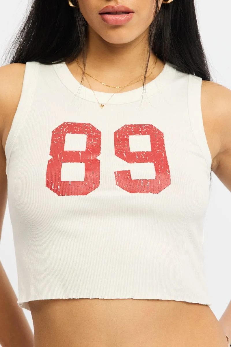 White Graphic Tank Sleeveless Cozy and Soft