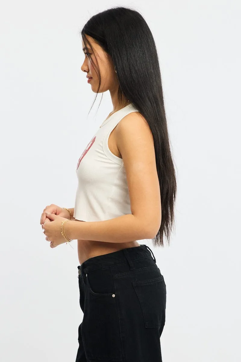 White Graphic Tank Sleeveless Weekend Wear Fashion Comfort