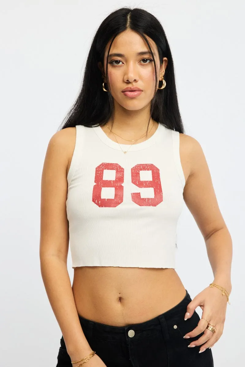 White Graphic Tank Sleeveless weekday wear UV Protection