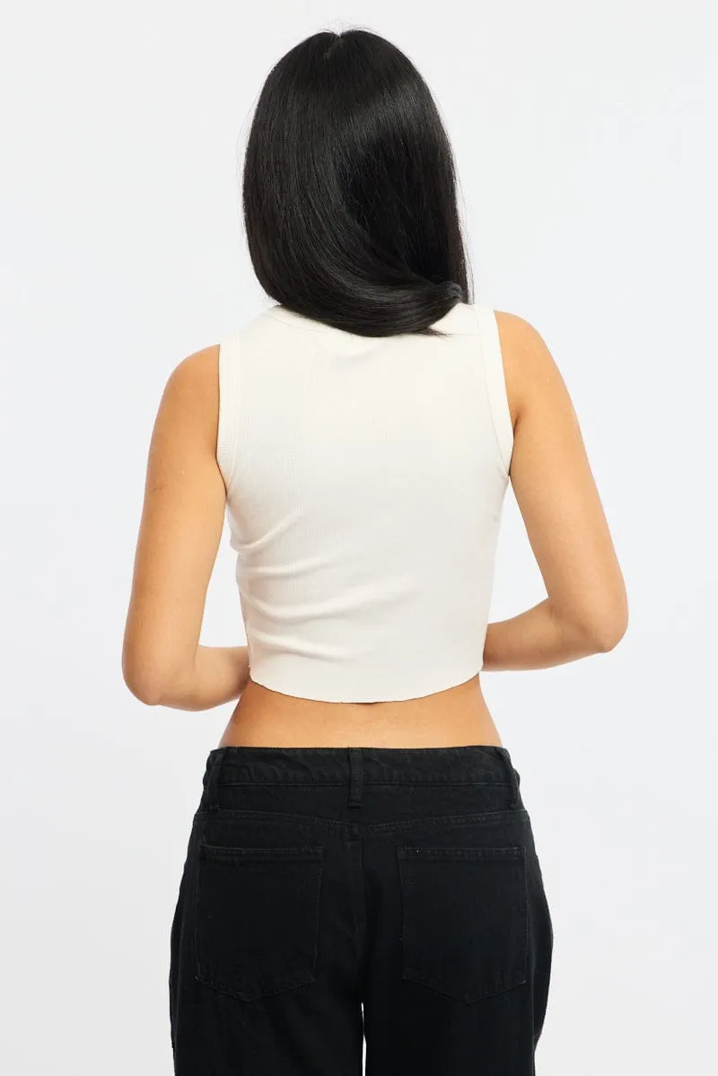 White Graphic Tank Sleeveless Casual Must-Have Perfect for Vacation