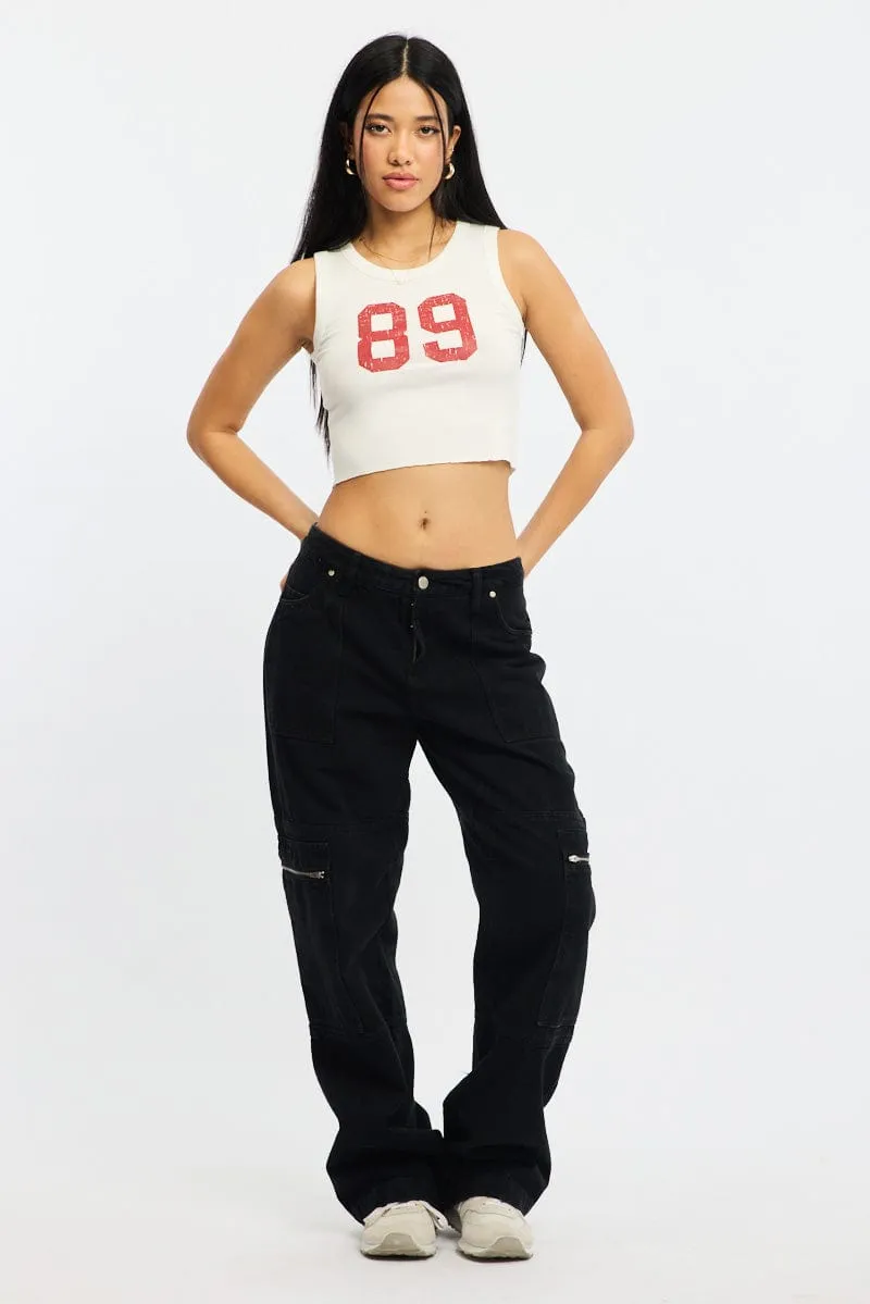 Bold Look Boat neck style White Graphic Tank Sleeveless