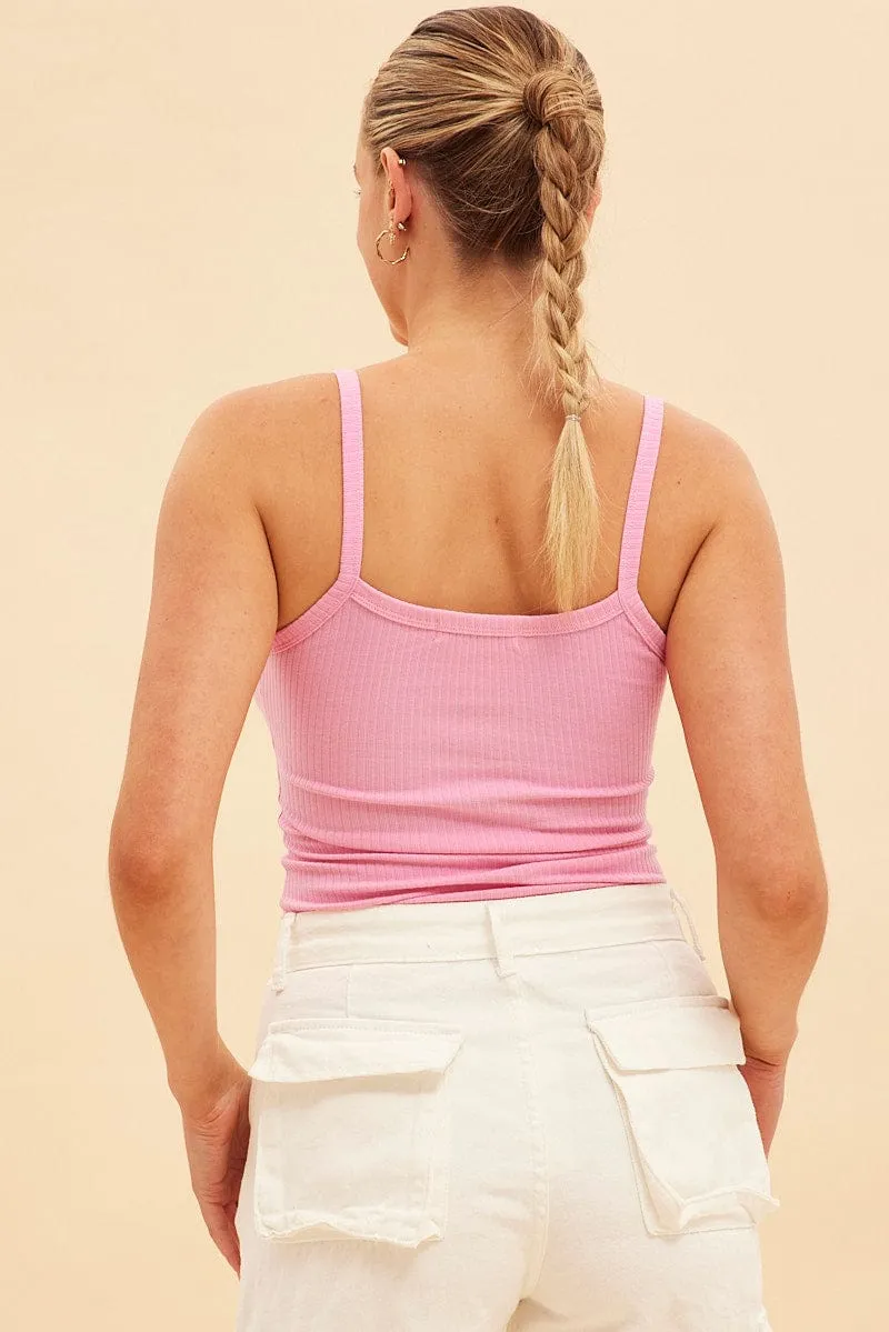 All-Occasion Wear Stylish Hat Pink Prea Bind Detail Singlet