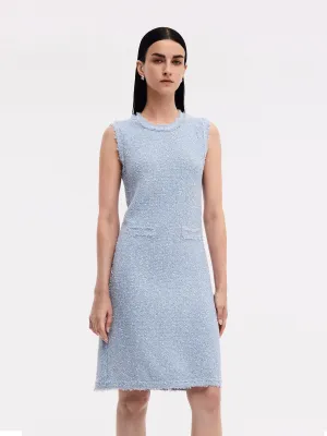 Frayed Edge Sleeveless Women Knit Mini Dress Tear Resistant Weave Simple Style Look