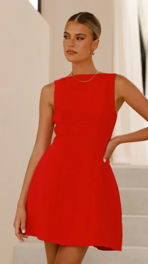 Flirty casual wear Recycled Polyester Material Rafiki Mini Dress - Red