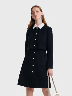 Modern Edge Tweed Fake Two Piece Mini Dress With Detachable Shirt Collar