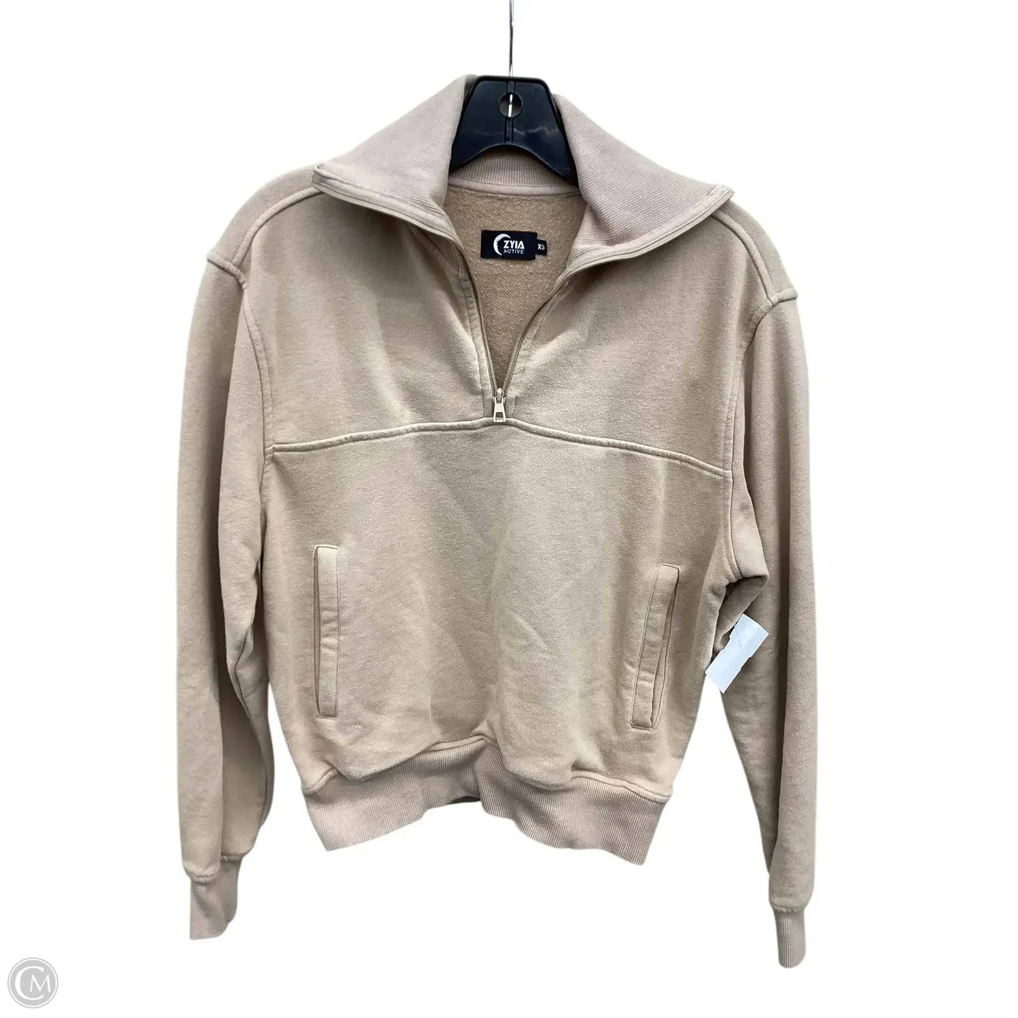 Athletic Sweatshirt Collar By Zyia In Beige, Size: Xs OdorResistantFabric Stretch Fit