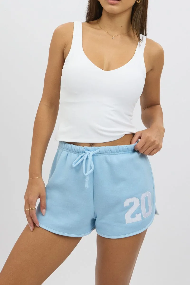 Blue Track Shorts Low Rise Street Fashion