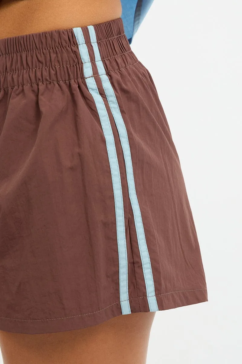 Fashion Accessory Work Ready Brown Track Shorts Mid Rise