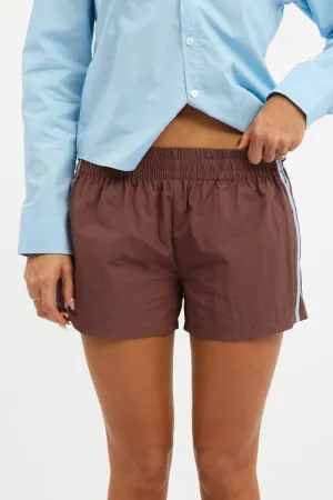 Brown Track Shorts Mid Rise Active Look