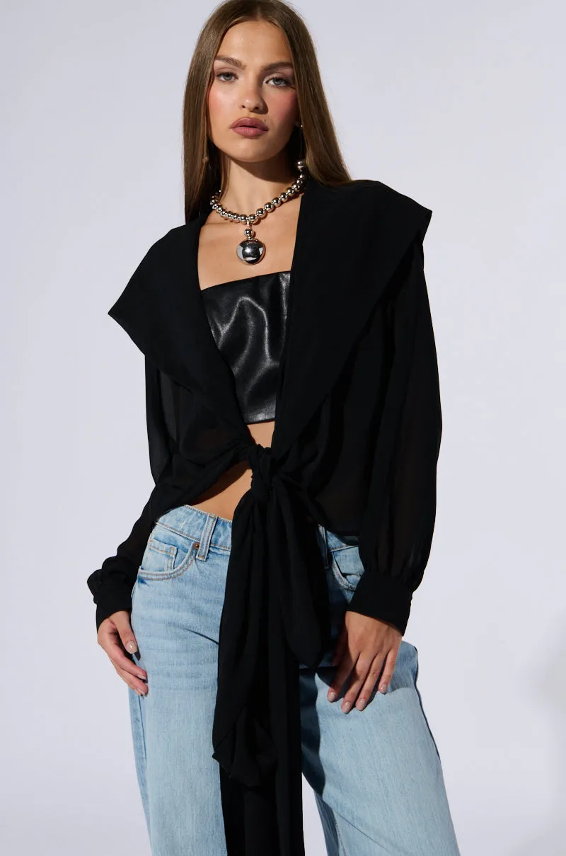 MARGO TIE FRONT BLOUSE WITH HOOD IN BLACK Stylish Essentials